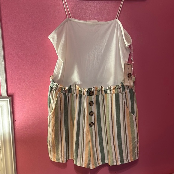 Striped White and Multicolor Women's Romper - Picture 3 of 6